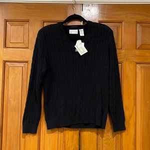 NWT Womens Hasting and Smith Black Cotton Cable Knit Sweater sz L